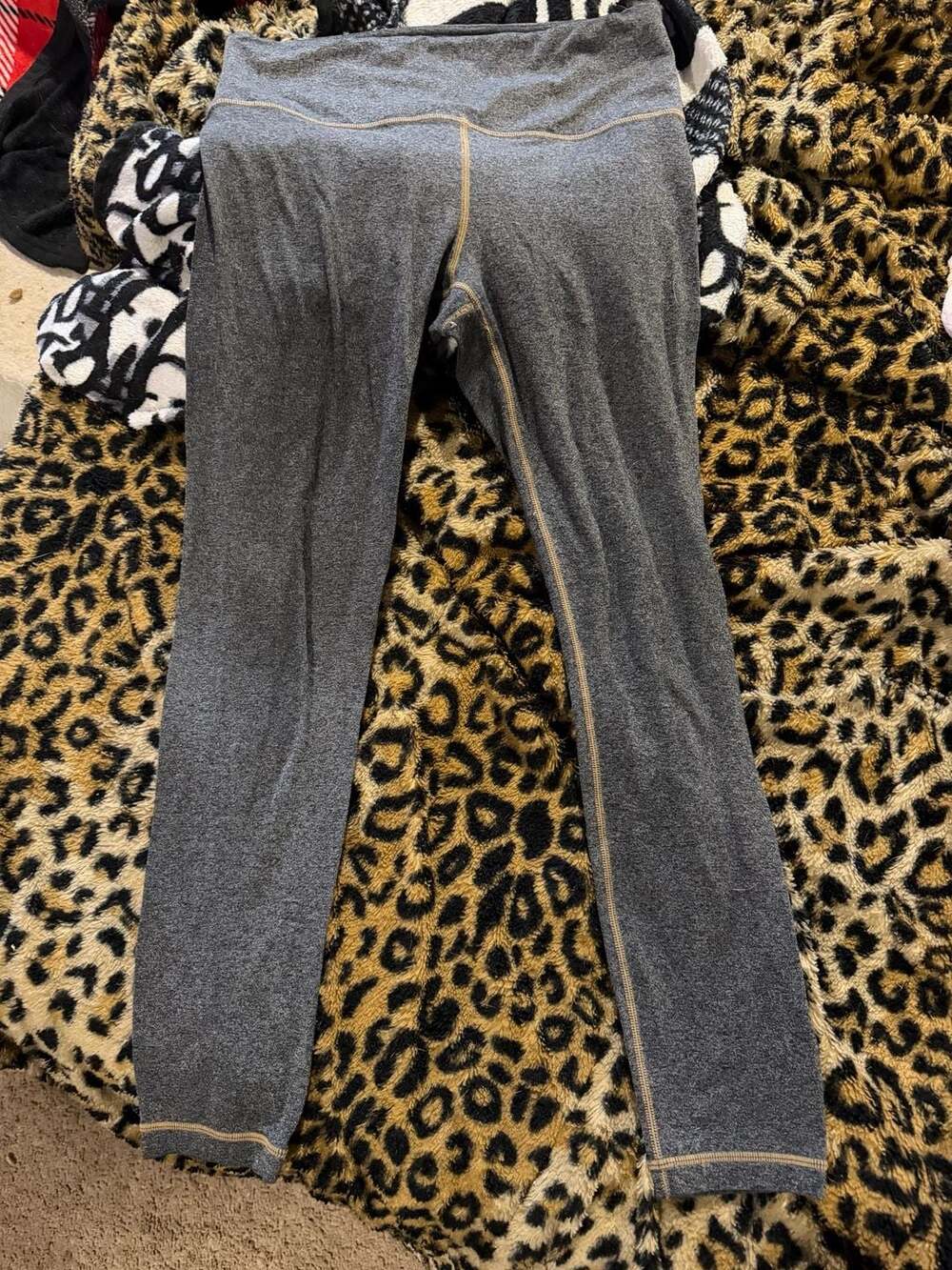 Athleta Heathered Gray Yoga Leggings with Contrast Stitching